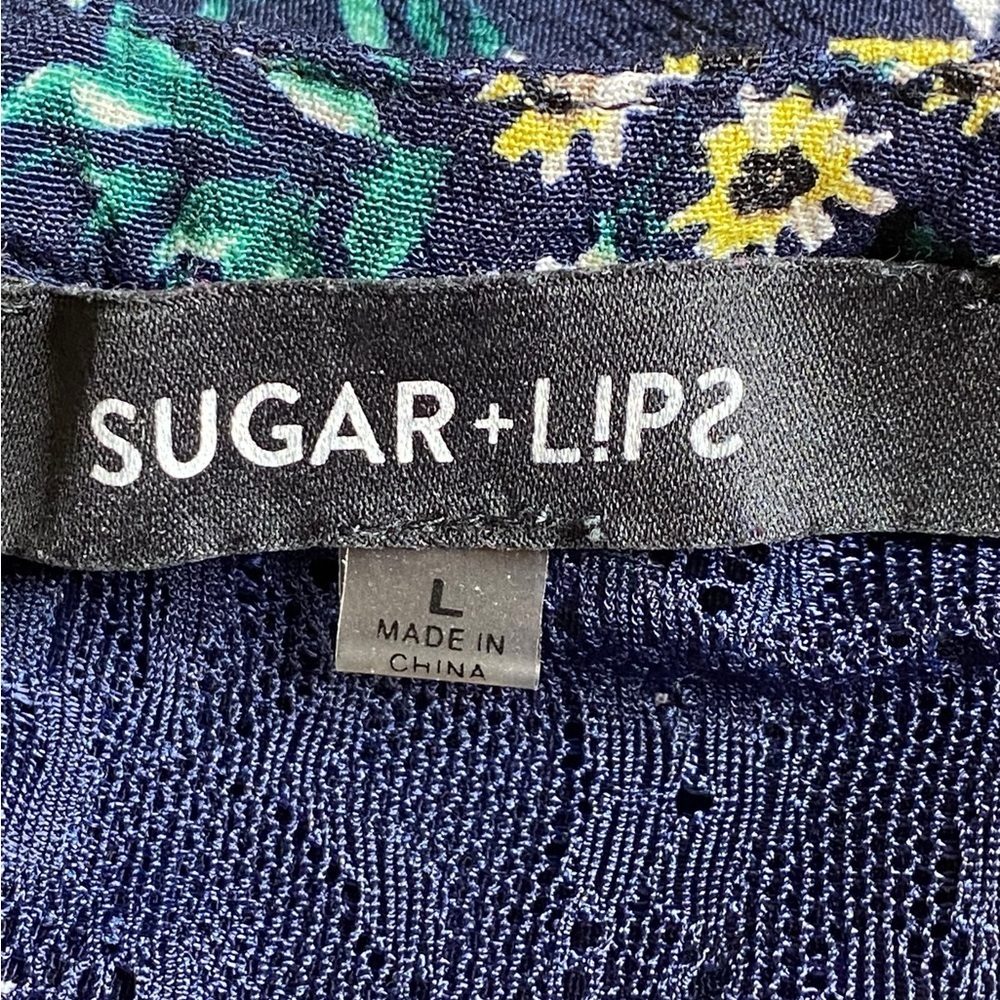 Sugarlips Floral Flutter Sleve Navy Blue Dress Women’s size L - Picture 10 of 13